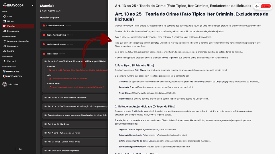 BravoCop - Materiais - Teoria do Crime - Menu estendido - Parte visível - View 1